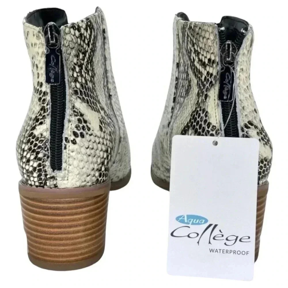 Aqua College Emily Leather Snake Print Waterproof Womens Booties Size 7M - Picture 8 of 14